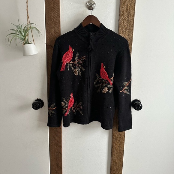 Vintage Tiara International Embroidered Cardinals Full Zip Christmas Sweater - Picture 14 of 14